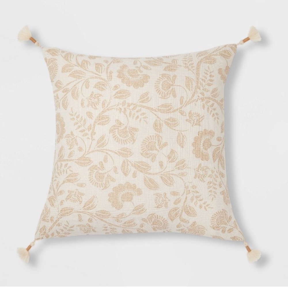 Jacobean Square Throw Pillow Neutral -Threshold